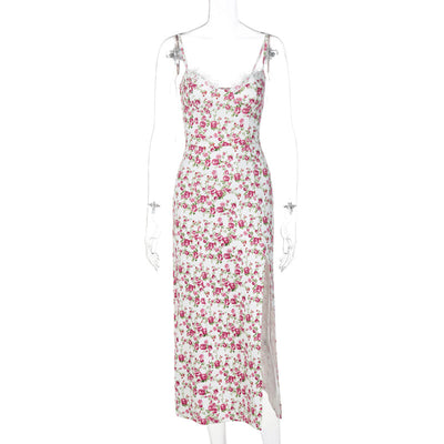 Floral Summer Dresses For Women Slit Suspender Long Dress - - Dresses - Carvan Mart