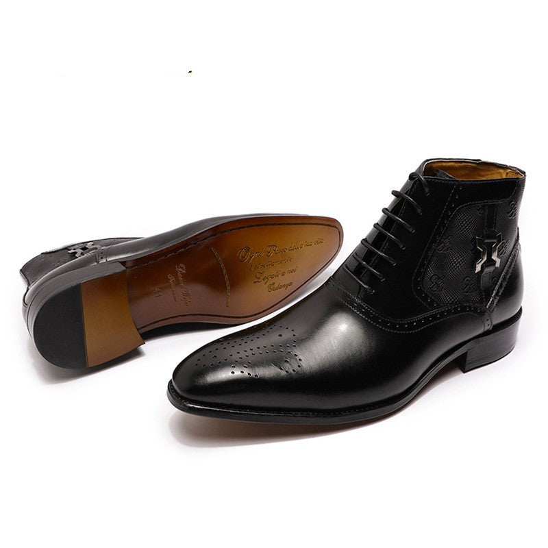 Men's Pointed Leather Boots Front Lace-up Boots - - Men's Boots - Carvan Mart