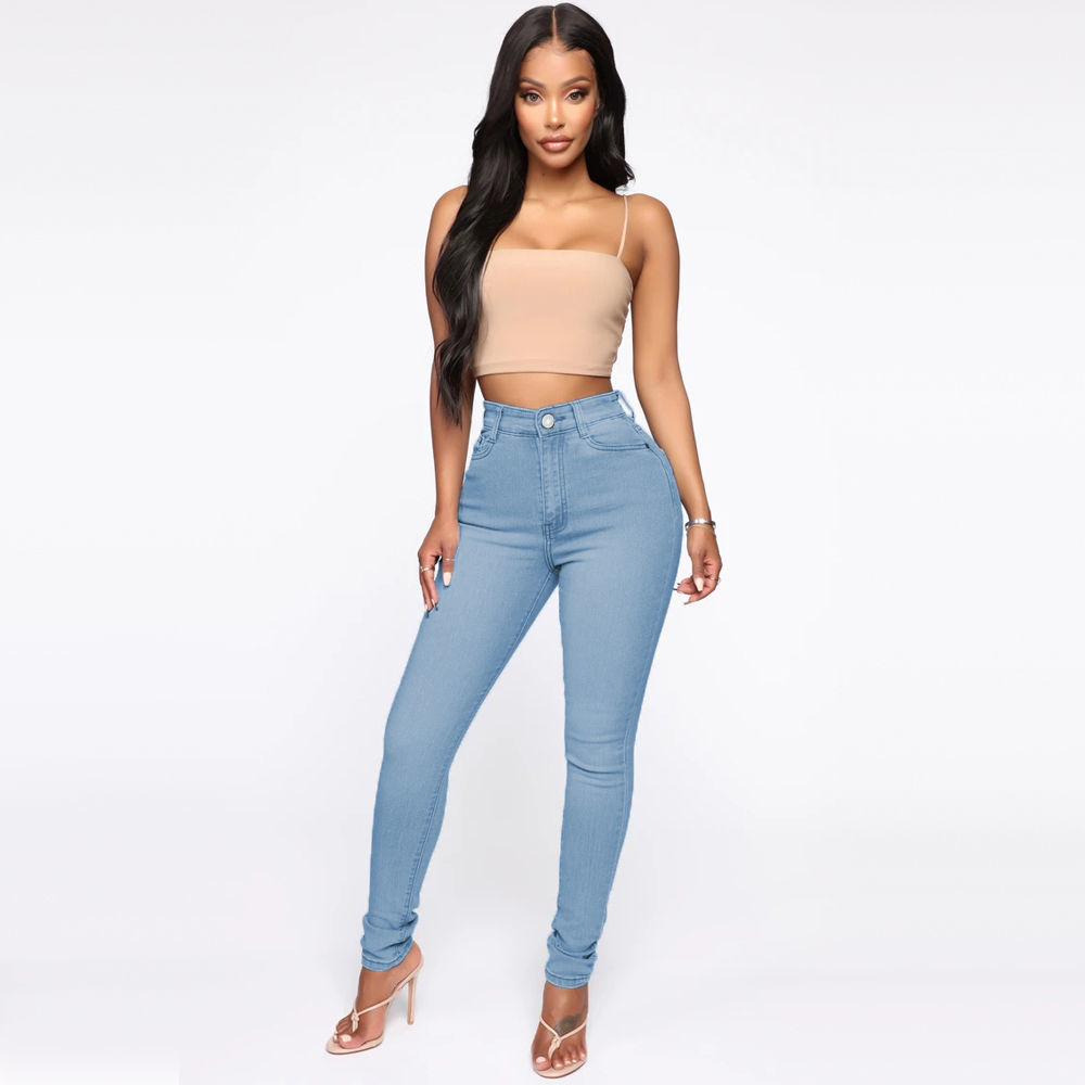 High-Waisted Skinny Jeans for Women - Stretch Denim Pants in Multiple Colors - Light Blue - Women's Jeans - Carvan Mart