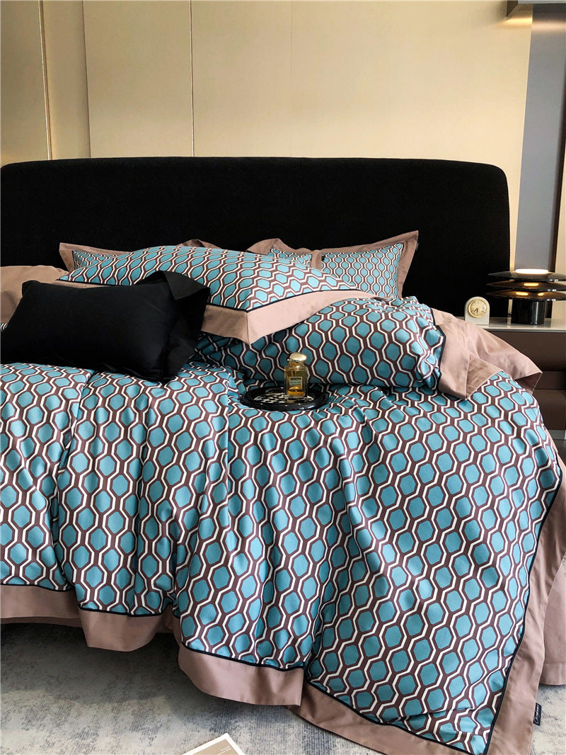 Long-staple Cotton Printed Four-piece Bedding Set Cotton Bedding - Great Blue - Bedding Sets - Carvan Mart