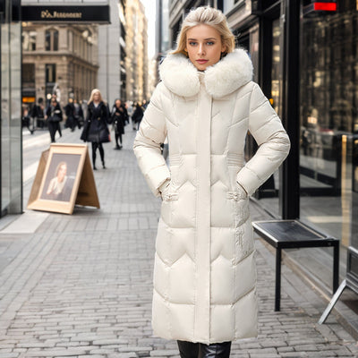 Chic Women's Parkas Wool Collar Cotton Jacket - White - Women's Coats & Jackets - Carvan Mart