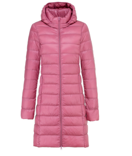 Mid-Length Light Drop-Off Hat Duck Down Jacket - Pink - Women's Coats & Jackets - Carvan Mart