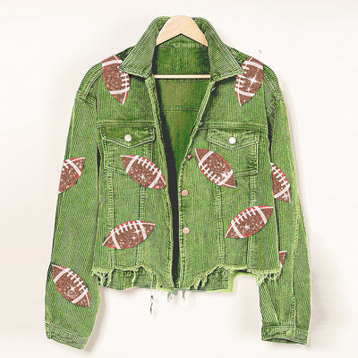 Corduroy Jacket Printed Autumn And Winter Women's Top - Green - Winter Tops - Carvan Mart