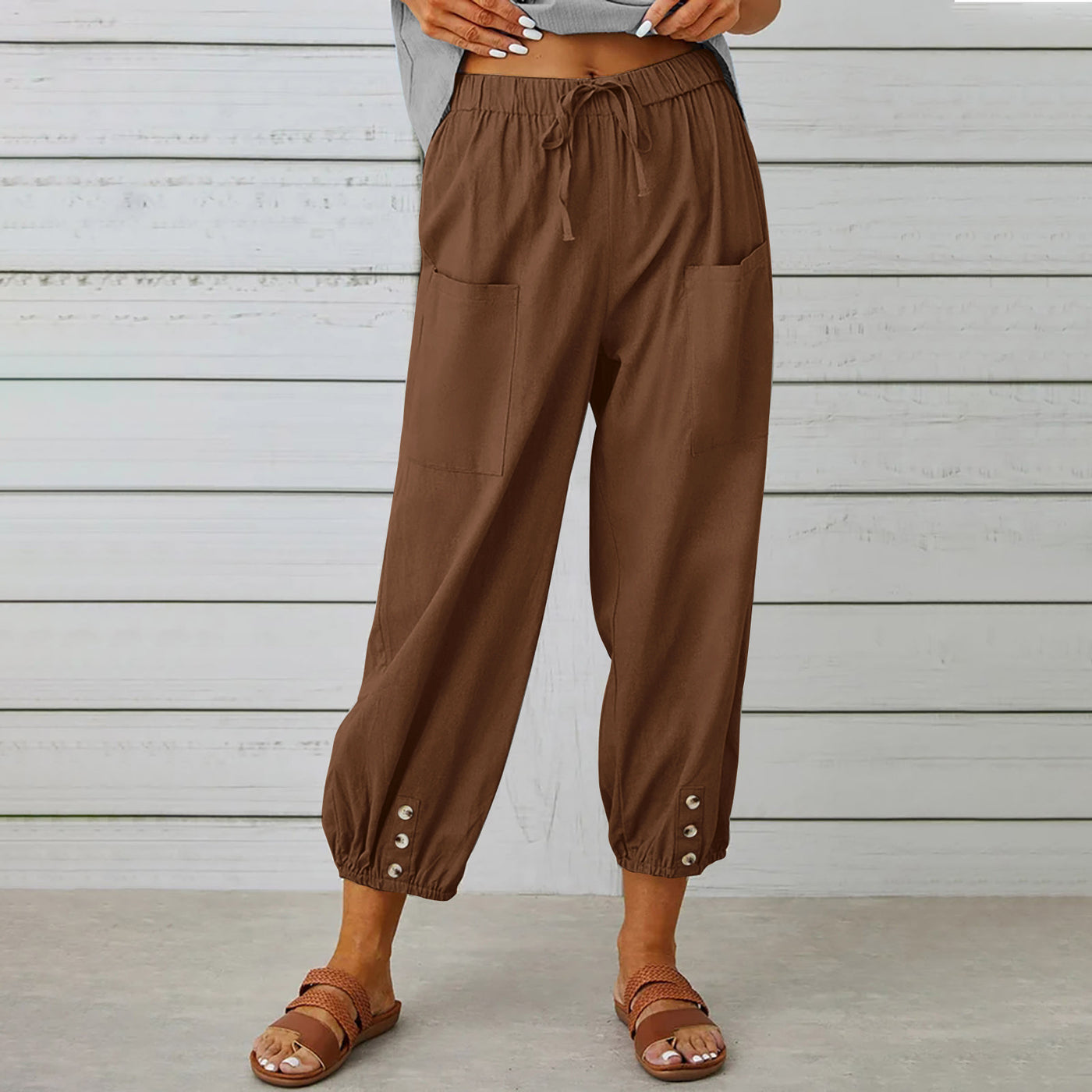 Women's Drawstring Tie Pants Cotton And Linen Trousers - Carvan Mart