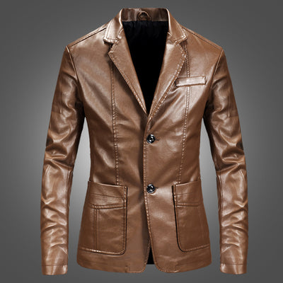 Slim Handsome Spring Leather Jacket Small Suit Men - Natural yellow - Genuine Leather - Carvan Mart