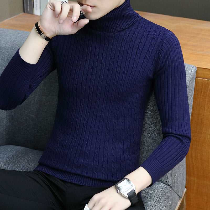 Slim-fit Sweater Men High Neck Bottoming T-shirt Sweater Men - Navy Blue - Men's Sweaters - Carvan Mart