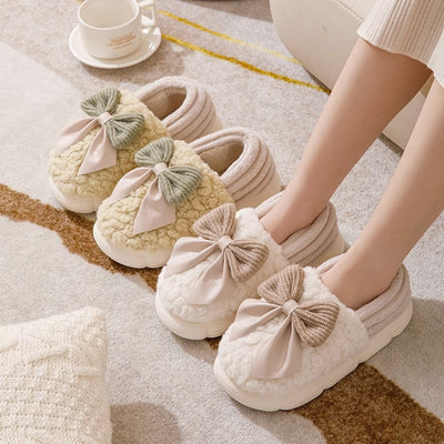 Women's Cozy Bowknot Slippers - Fleece-Lined Indoor House Shoes - - Women's Slippers - Carvan Mart