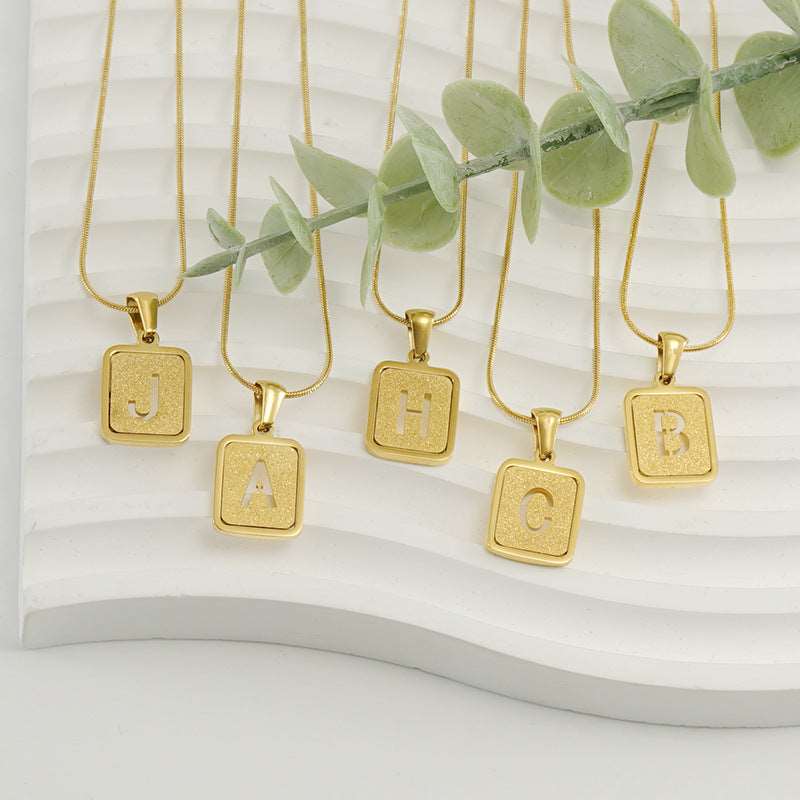 Alphabet Necklace 26 Letters Hollow Out Square 18K Necklace Fashion Jewelry - - Necklaces - Carvan Mart