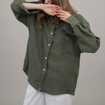 Pure Linen Shirt Turn-down Collar Coat Women - Carvan Mart