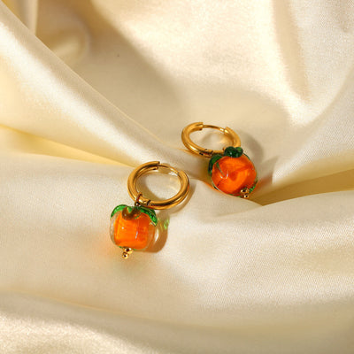 Lovely Glass Beads Persimmon Pendant Earrings - - Earrings - Carvan Mart