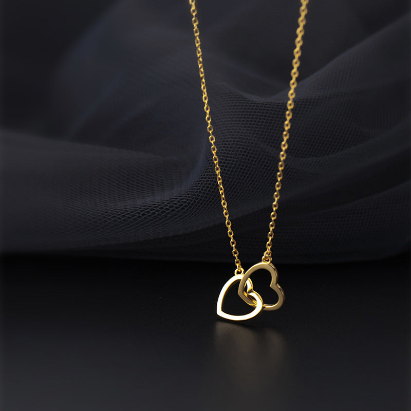 Double Heart Interlocking Titanium Steel Necklace Jewelry - Carvan Mart