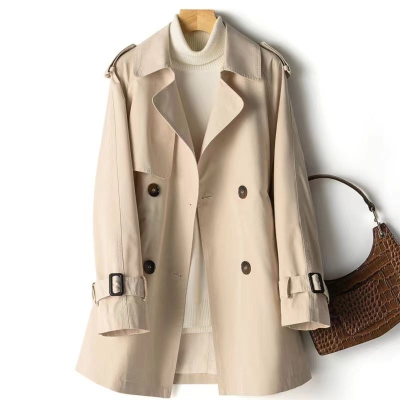 Mid Length Waist Wrap Women's Coat Windbreaker - Beige - Women's Coats & Jackets - Carvan Mart