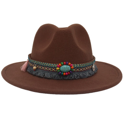 Ethnic Style Western Cowboy Hat Gem Accessories Tibetan Top Hat - Brown - Men's Hats & Caps - Carvan Mart