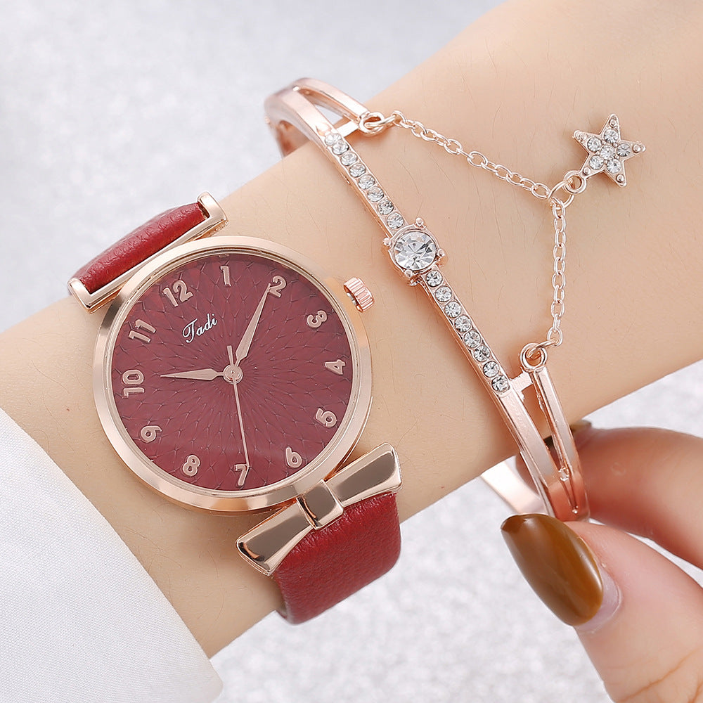 Watch Female Student New Watch Set Fashion Literal Drainage Product Bracelet Set Watch - Red Watch Star Love Bracelet - Women's Watches - Carvan Mart