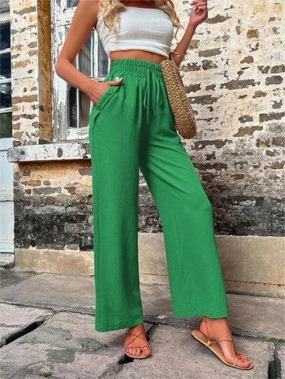 Women's High-Waisted Wide Leg Pants - Casual Loose Fit Drawstring Trousers - Carvan Mart