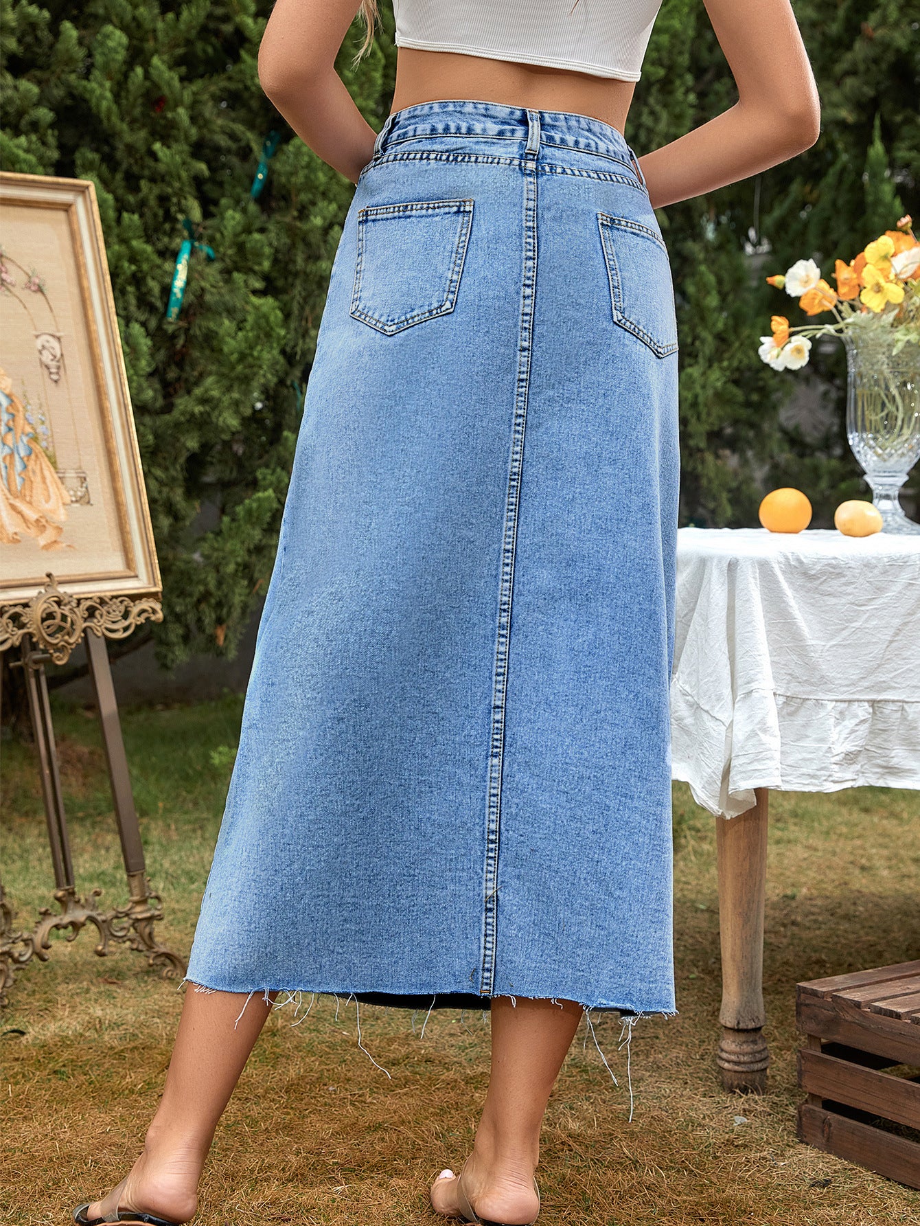 Stylish High-Waisted Denim Midi Skirt | Vintage Jean Skirts for Women – Retro A-Line Skirt - Carvan Mart