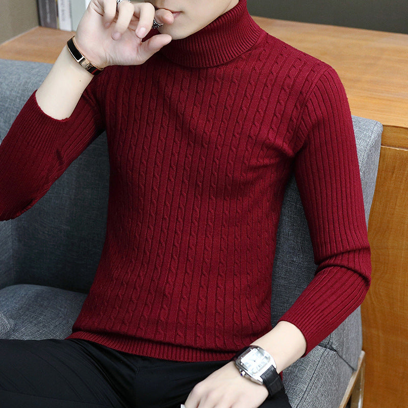 Slim-fit Sweater Men High Neck Bottoming T-shirt Sweater Men - Wine Red - Men's Sweaters - Carvan Mart