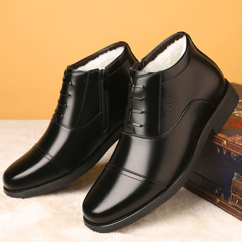 Winter Real Leather With Fleece Lining Men's Cotton Shoes - Carvan Mart