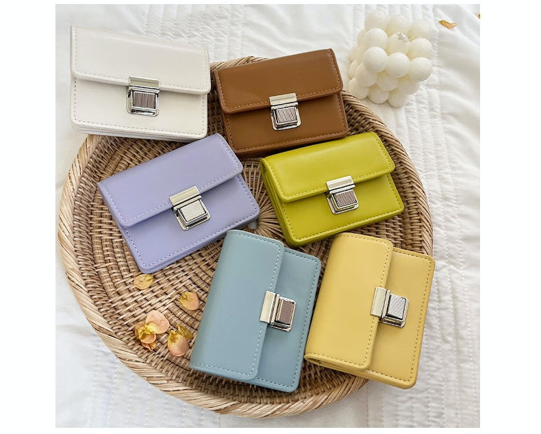 Female Mini Minority Simple Portable Elegant Flip Metal Buckle Card Holder Ins Student Wallet Fashion - Carvan Mart