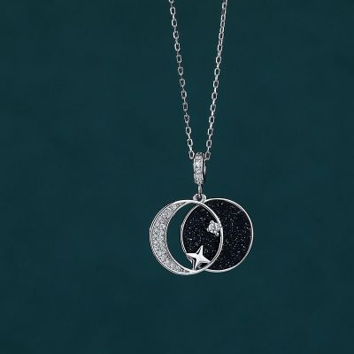 S925 Sterling Silver Star Moon Necklace - White Gold Color 925 Silver - Necklaces - Carvan Mart