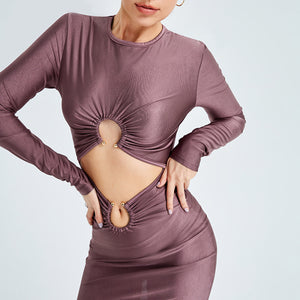 Sexy Cut Out Round Neck Long Sleeve Mini Dress - Carvan Mart