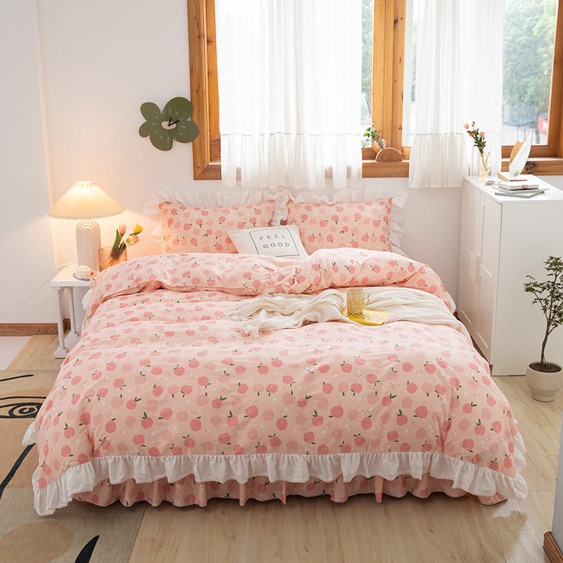 Lace Bed Skirt Set Of Four - Peaches - Bedding Sets - Carvan Mart