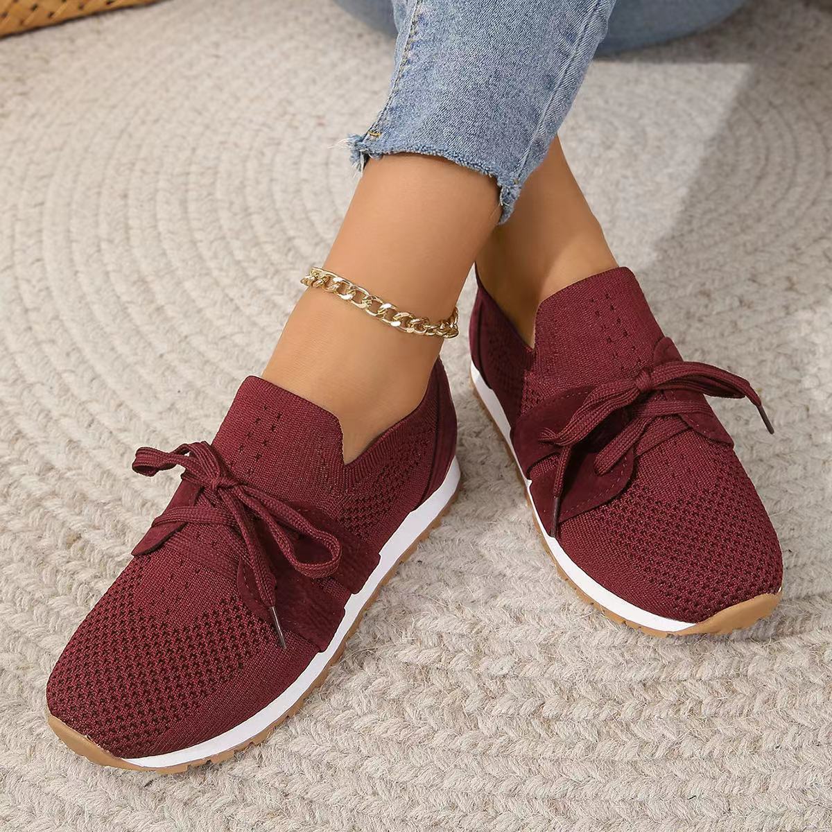 Women's Comfortable Fly Woven Mesh Lace-up Casual Shoes - Breathable Daily Sneakers - - Women's Shoes - Carvan Mart