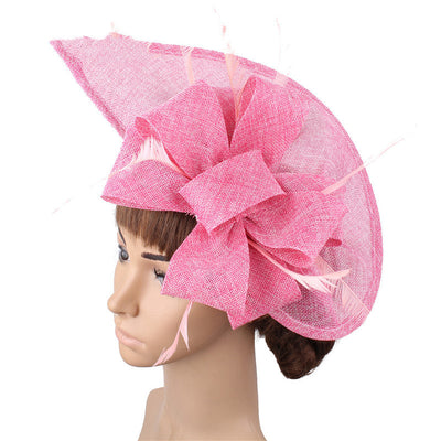 Fascinator Hat Wind Cover Mesh Fashion Bride Wedding Hat - Baby powder - Women's Hats & Caps - Carvan Mart