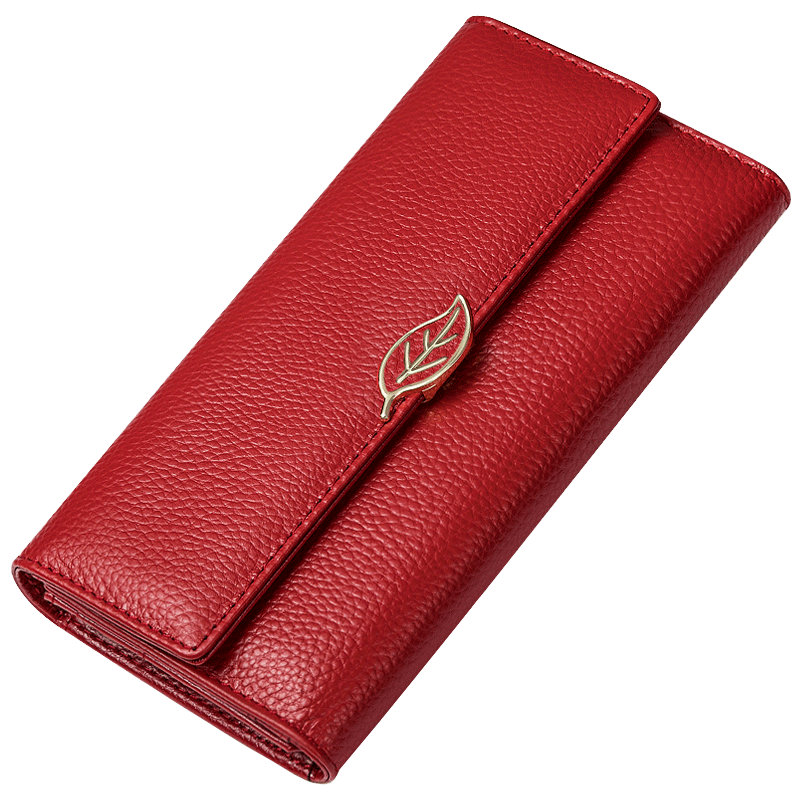 Lychee Pattern First Layer Cowhide Women's Long Wallet - Red - Women's Wallet - Carvan Mart