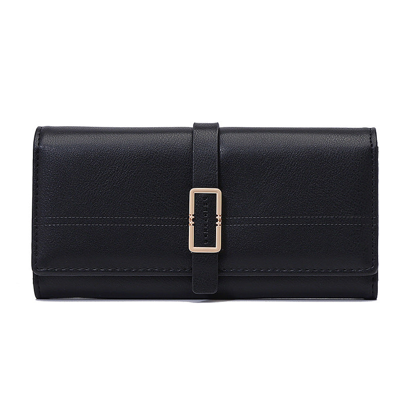 Long Metal Buckle Simple Tri-fold Clutch - Carvan Mart