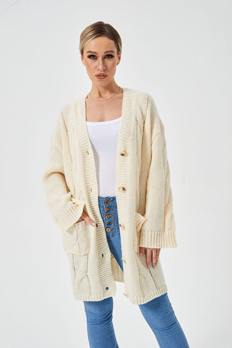 Women's Warm Long Casual Cardigan Sweater - Apricot - Sweaters - Carvan Mart