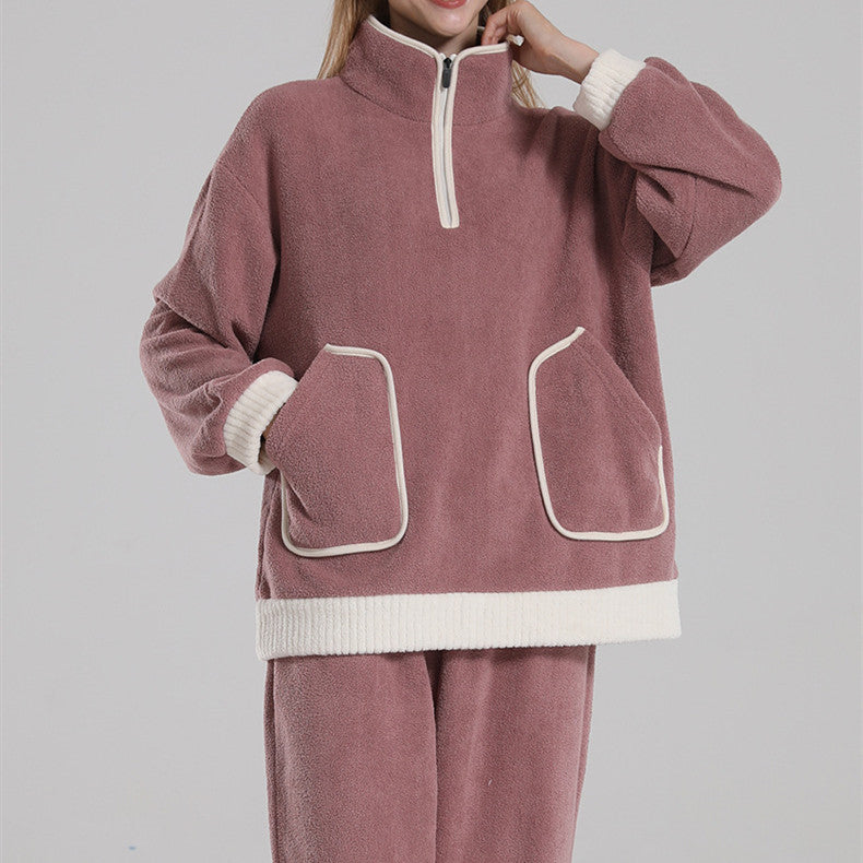 Fashionable Lovers Waxberry Velvet Warm Outerwear Couple Pajamas Suit - Carvan Mart