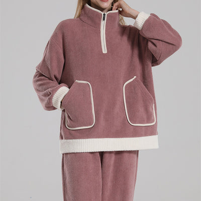 Fashionable Lovers Waxberry Velvet Warm Outerwear Couple Pajamas Suit - Rose Red - Suits & Sets - Carvan Mart