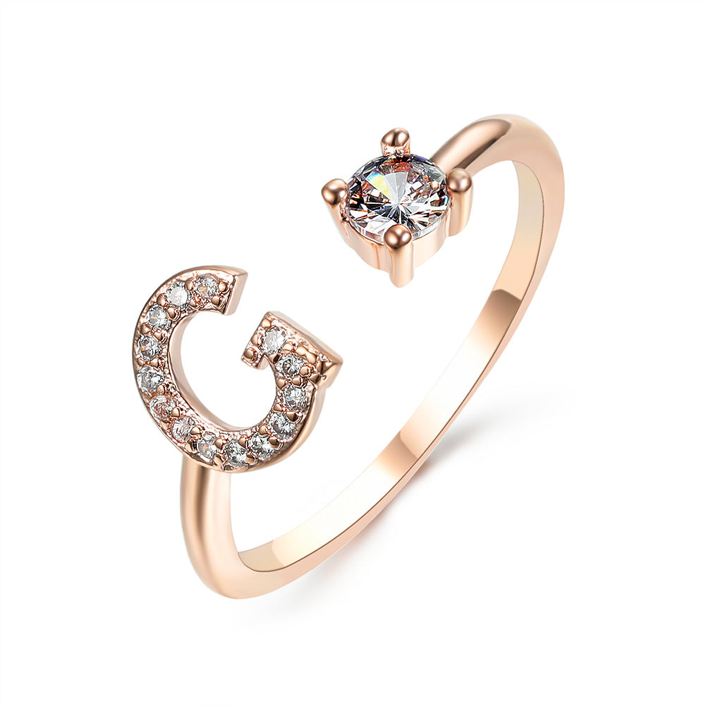 Letter Ring Fashion Jewelry Elegant Rings - Rose gold G - Women's Rings - Carvan Mart