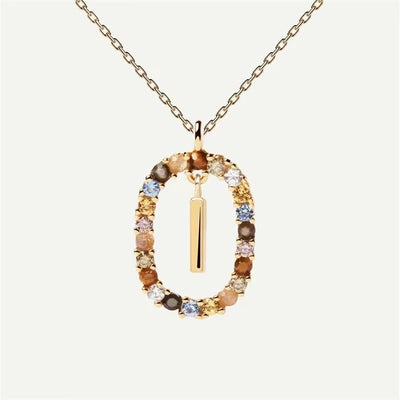 Colored Rhinestone Necklace 26 Alphabet Necklace 18K Fashion Jewelry - I - Necklaces - Carvan Mart