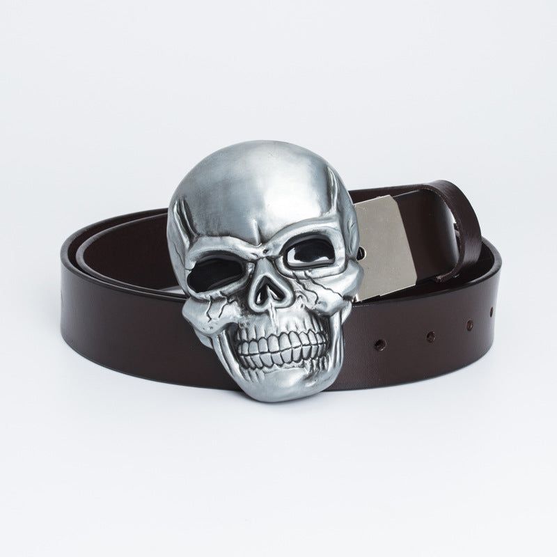 Big Buckle Belt Retro Cowhide Ghost Head - Coffee belt iron clip - Men's Belts - Carvan Mart