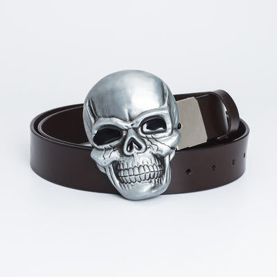 Big Buckle Belt Retro Cowhide Ghost Head - Carvan Mart