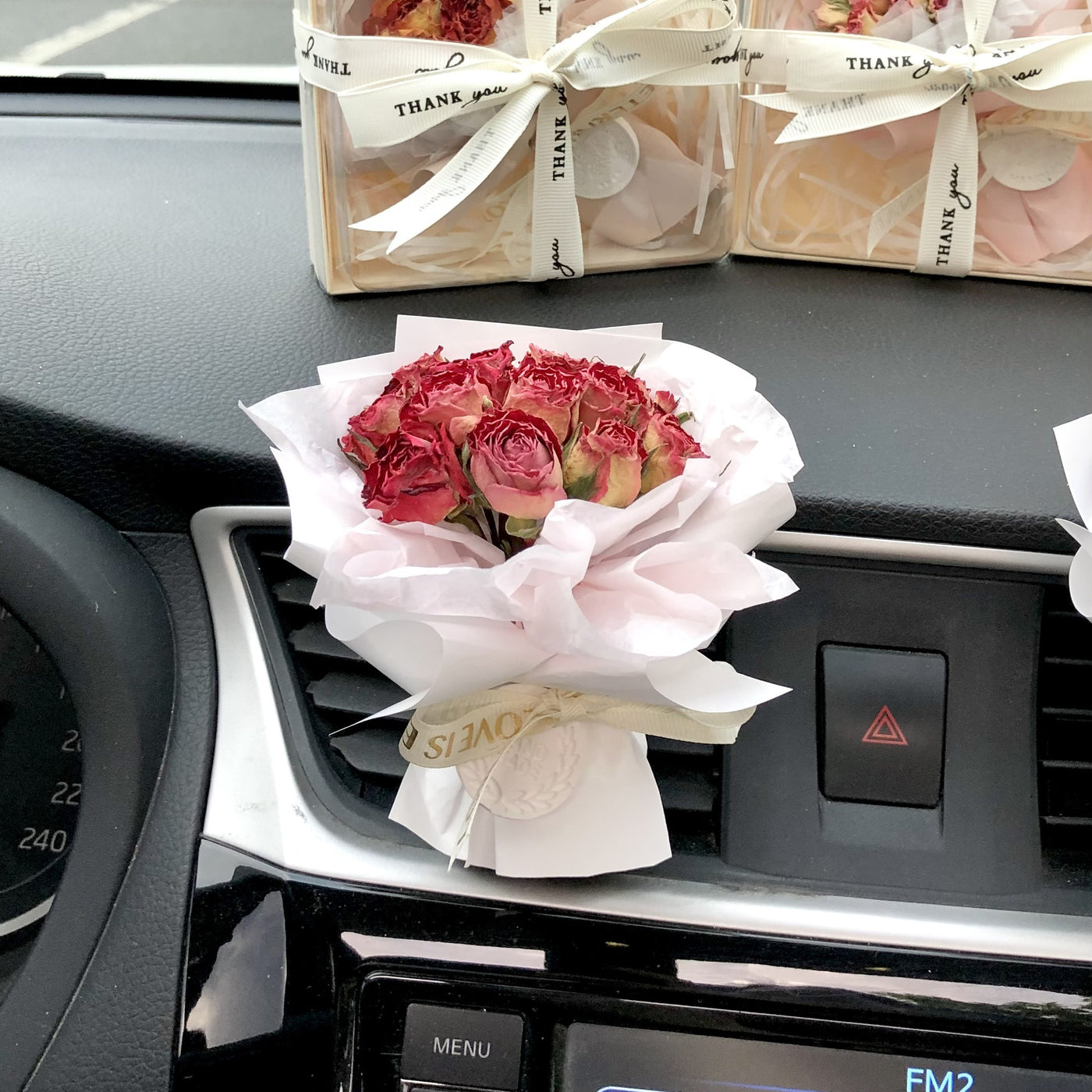 Natural Mini Rose Dry Flower Valentine Car Decor - Evening breeze - Gift - Carvan Mart