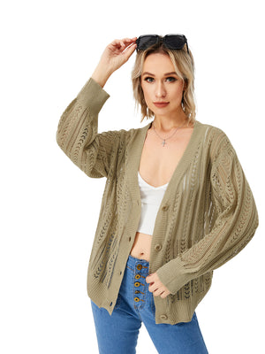 Women's Hollow Out Open Front Knit Lightweight Cardigan - Carvan Mart