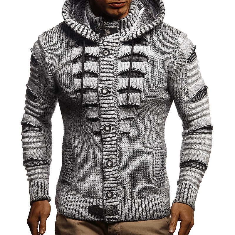 Sweater Men's Hooded Knitted Cardigan Jacket - Carvan Mart