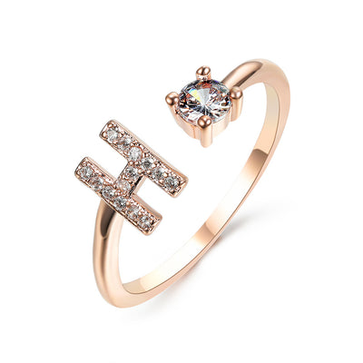 Letter Ring Fashion Jewelry Elegant Rings - Rose gold H - Women's Rings - Carvan Mart