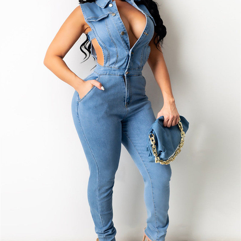 Women's Fashion Slim Fit Bodysuit Denim Overall Style Jumpsuit - - Jumpsuits & Rompers - Carvan Mart