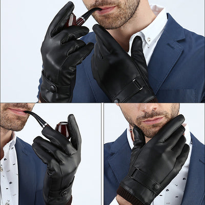 Men's Winter Riding Fleece Padded PU Gloves - - Men's Gloves - Carvan Mart