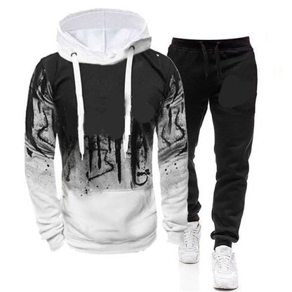 Men's Ink Printing Tracksuit Fashion Trend Long Sleeve Suit