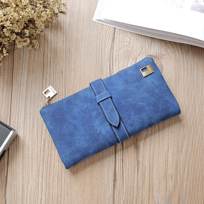 Leather Zipper Long Women Wallet - Blue - Women's Wallet - Carvan Mart