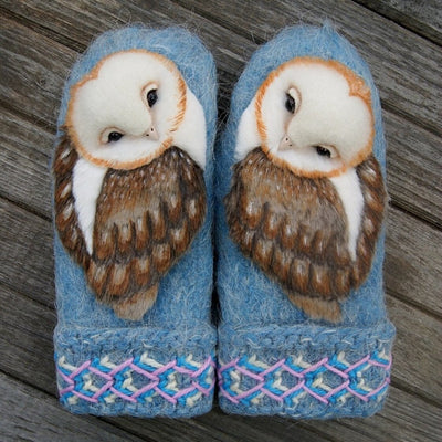 Knitted Wool Gloves Winter Warm Owls Cartoon Christmas Gift Gloves - Blue One Size - Women Gloves & Mittens - Carvan Mart