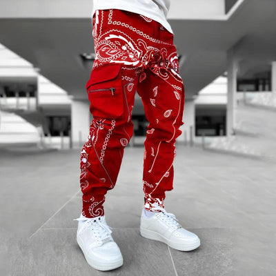 Men's Hip-Hop Print Trousers - Casual Wide-Leg Harem Pants - Red - Men's Pants - Carvan Mart