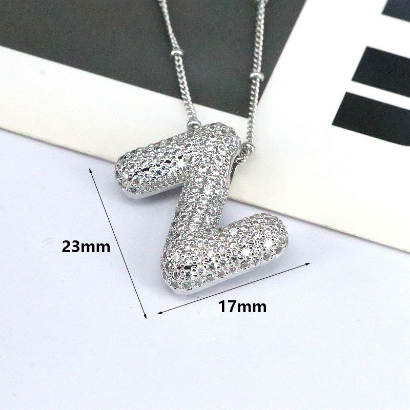 Brass Zircon Bubble Balloon Letter Pendant Necklace For Women - Silvery Z - Necklaces - Carvan Mart