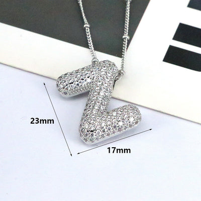 Brass Zircon Bubble Balloon Letter Pendant Necklace For Women - Carvan Mart