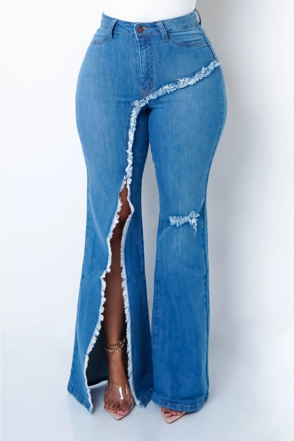 High Waist Ripped Flare Jeans for Women - Trendy Distressed Denim Pants - - Women's Jeans - Carvan Mart